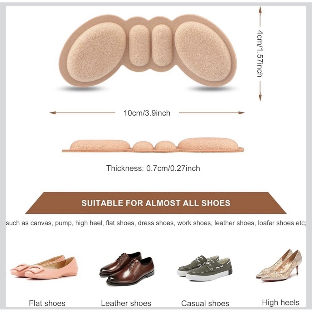 C0025-Bigiico 5 Pairs Heel Cushion Inserts for Loose Shoes Foam Pads Beige - Picture 2 of 6